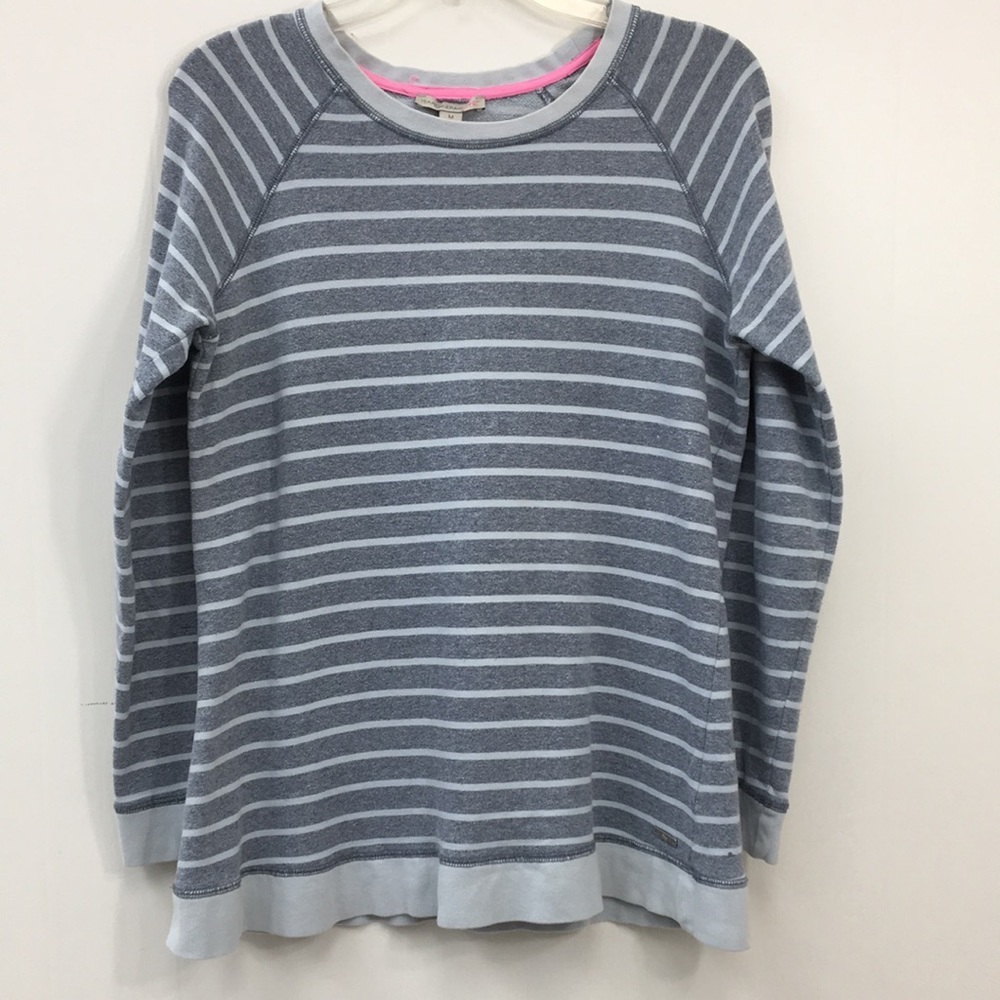 Issac Mizrah Live Gray Horizontal Striped Crew Neck Sweatshirt Size M GREAT